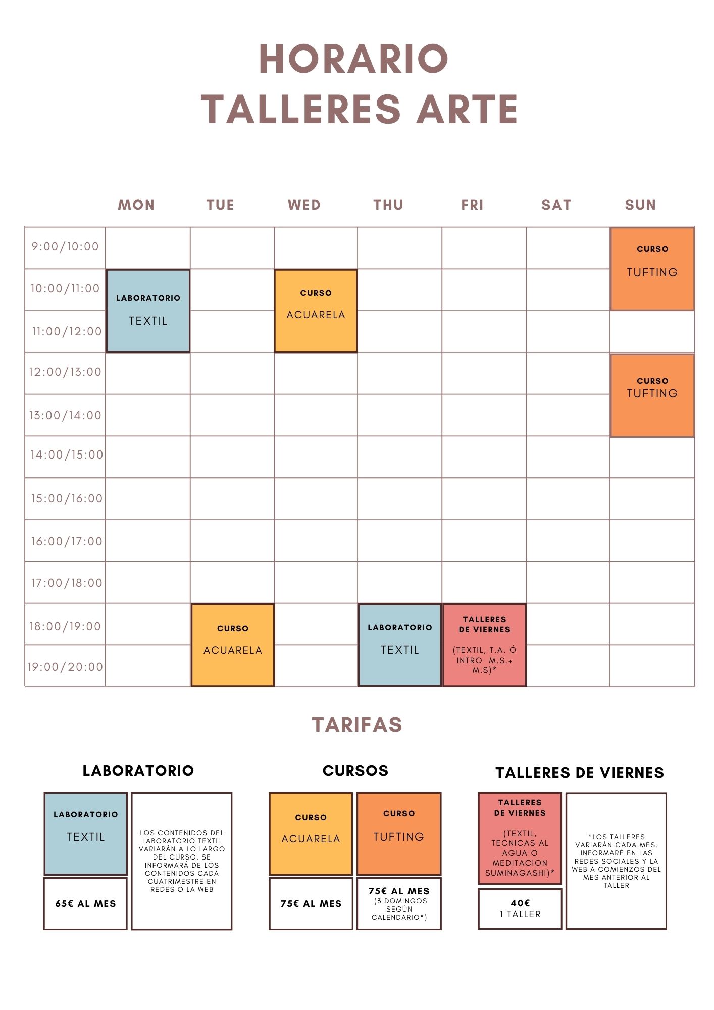 horario talleres y cursos